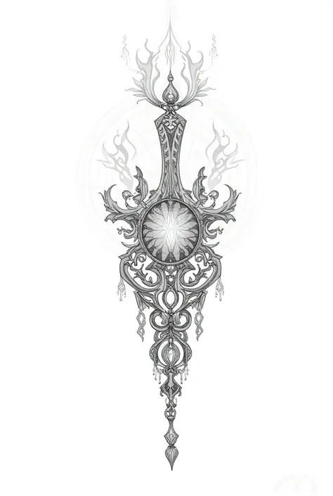 coloring page fantasy line art of  Ornate line art of an ancient magical artifact with glowing symbols