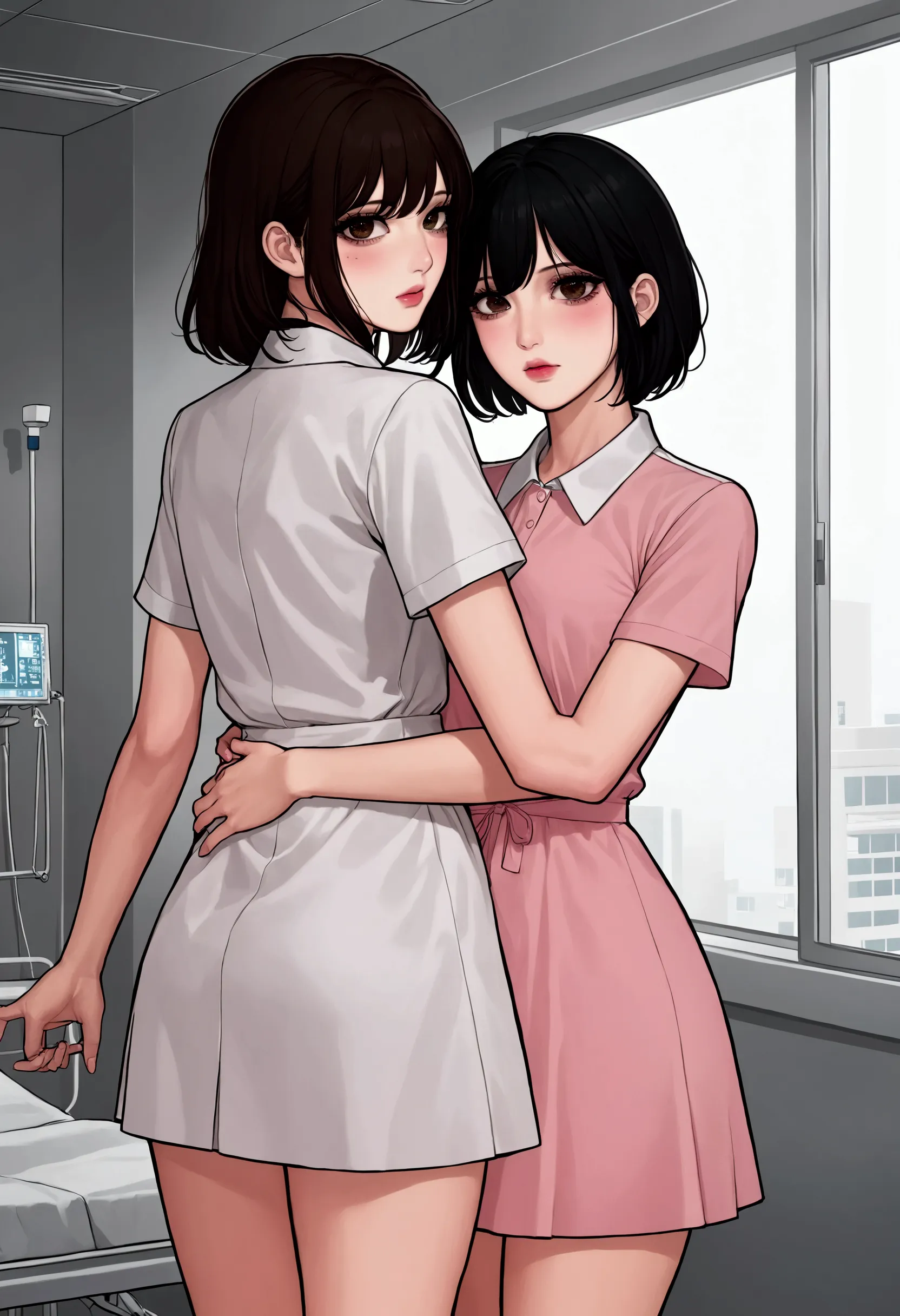 men bodyguard tall doctor diggers black short hair black eyes asia manhwa standing hugging women's waist small chest women long ...