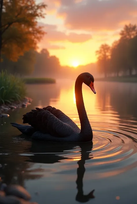 a black  by a riverside at sunset 