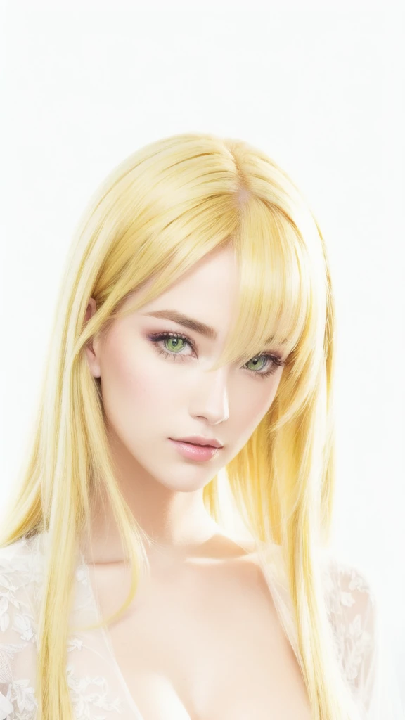 beautiful lady with long yellow hair and yellow green lemon eyes, realistic beautiful Italia lady