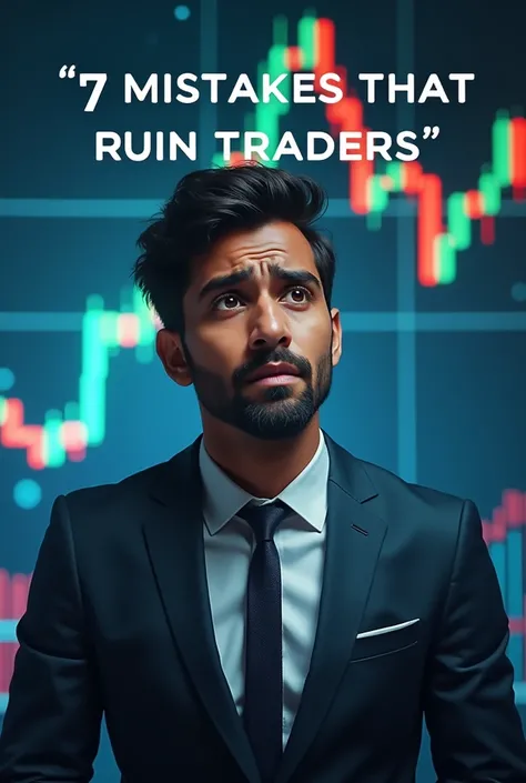 Create kerala young corporate man  person blowing his forex trading account seems frustrated and lise control.
Forex trading back ground 

Write this below message in picture 

7 MISTAKES THAT RUIN TRADERS!

WORRYING
OVERTHINKING
CHEAP DOPAMINE
STRIVING FO...