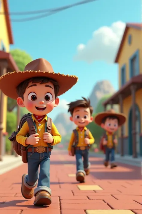 Prompts for 3D Cartoon Animations 1. 3D young school boy, coming back from school, wearing school uniform, walking with his friends, fun and enjoying, Pixar 3D style scene 2. A cartoon rendering of a Puppy in a Cowboy look, wearing hat, riding horse, the p...