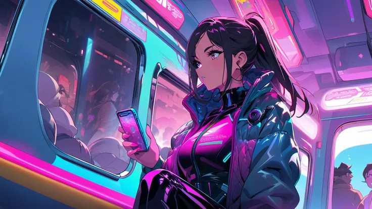 A vibrant and colorful illustration, by ismail inceoglu dragan bibin hans thoma greg rutkowski alexandros pyromallis nekro rene maritte illustrated. cyberpunk futuristic neon, fine details. brightly colored, anime influence, highly detailed

character: A t...