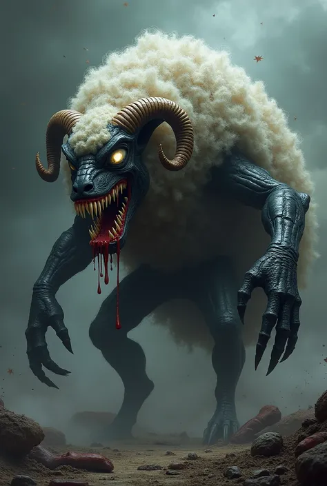 Make a hybrid image of sheep 
and venom dangerous and monster make it so realistic and make dangerous background  please add venom  in the animal and make it a monster 