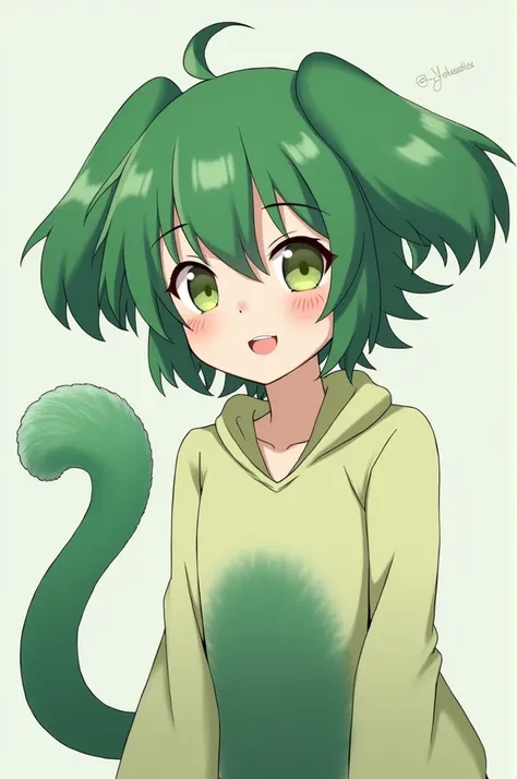 Green hair and floppy green ears with four freckles on both sides of my face and a patch of green fur on my chest and a small little cotton ball tail and an average size cock and Im very shy and get nervous easily and Im very innocent and Im always nake bu...