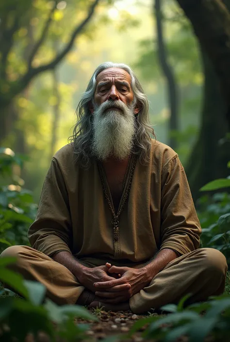 30 years man Meditation in Jungle Long Beard