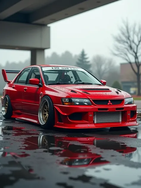 1996 Mitsubishi lancer evolution vi with a Widebody kit and aero package. Large rear wing. In red