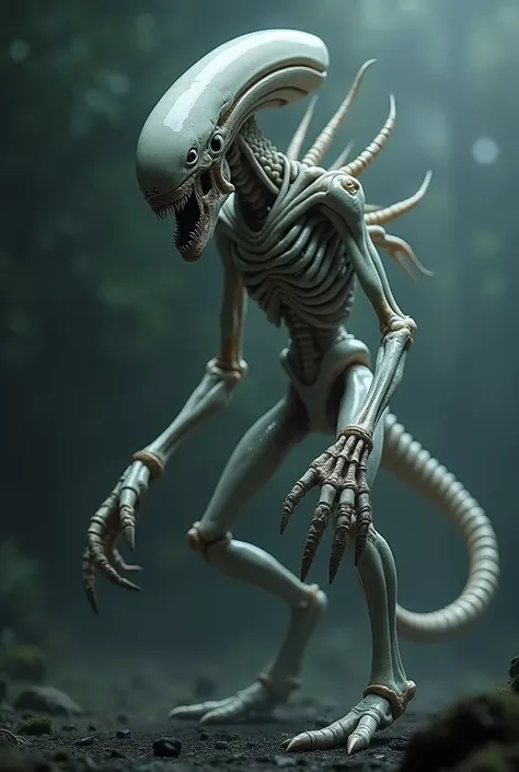 Create a hybrid between a XENOMORPH from the movie "alien" com um Death Angels do filme "a quiet place". Make it scarier 