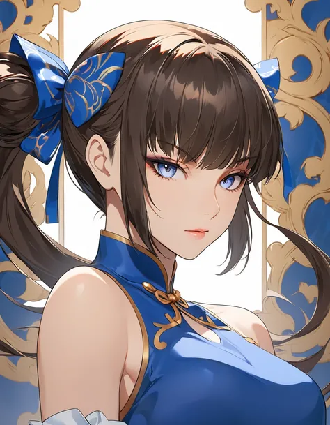 a painting of a woman with long hair and a blue top, anime style 4 k, digital anime art, detailed digital anime art, 8k high quality detailed art, seductive anime girl, anime style. 8k, portrait of chun - li, beautiful alluring anime woman, portrait of chu...