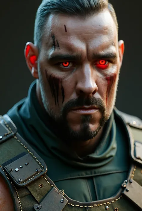   high detail  ,   Realistic, HDR,  Super clearly , ,  ,  ultra high resolution ,  High dynamic range  + The low noise level ,  Mortal Kombat character Kano built-in red cybernetic eye with a shiny plate, Little beard , dark green combat vest ,   close-up,...