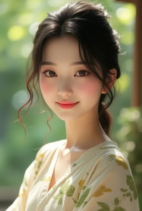 beautiful real Japanese girl, smiling, standing