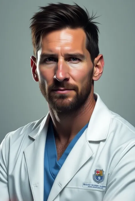 Lionel Messi as a doctor face like realistic