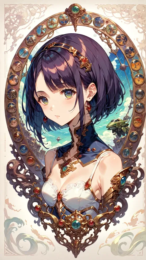 ((best quality)), ((masterpiece)), (detailed), perfect face of cyberpunk mecha japanese girl, surreal, art nouveau, in the illus...