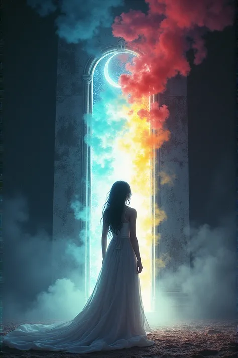  Creates a powerful scene where Yuna is in front of the mirror expressing her emotions. As ,  shows how the mansion begins to slowly fade ;  the dark walls turn into ethereal smoke .  She illustrates the transformation of place ,  with vibrant colors emerg...