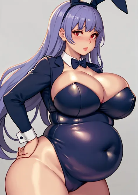 art by kipteitei, 1girl, playboy Bunny suit, massive belly, massive breasts, chubby (best quality, masterpiece)