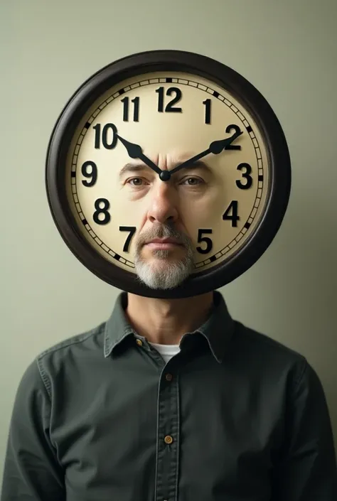 Draw the full picture of a man with his head is shaped like a wall clock