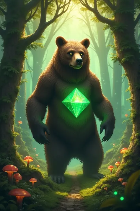 Heres the image of the hybrid bear with a green diamond in a mystical forest. Let me know if youd like any adjustments!