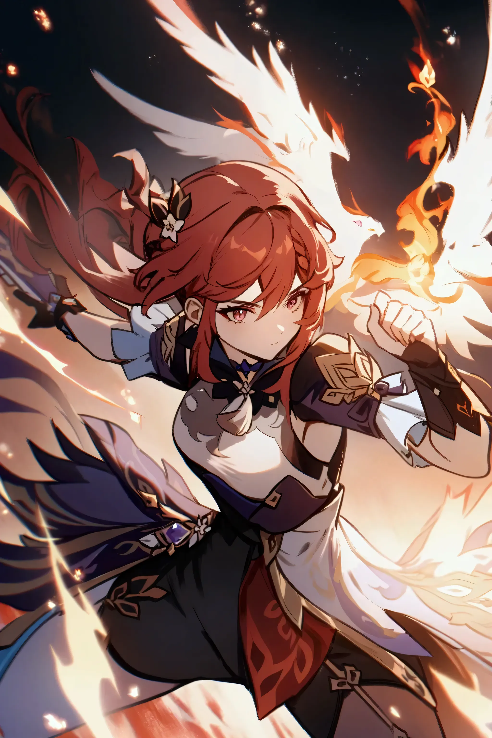 anime girl with red hair and black outfit holding a sword, ayaka genshin impact, keqing from genshin impact, ayaka game genshin impact, female protagonist, female protagonist 👀 :8, cushart krenz key art feminine, genshin, she has fire powers, genshin impact character, genshin impact, detailed digital anime art