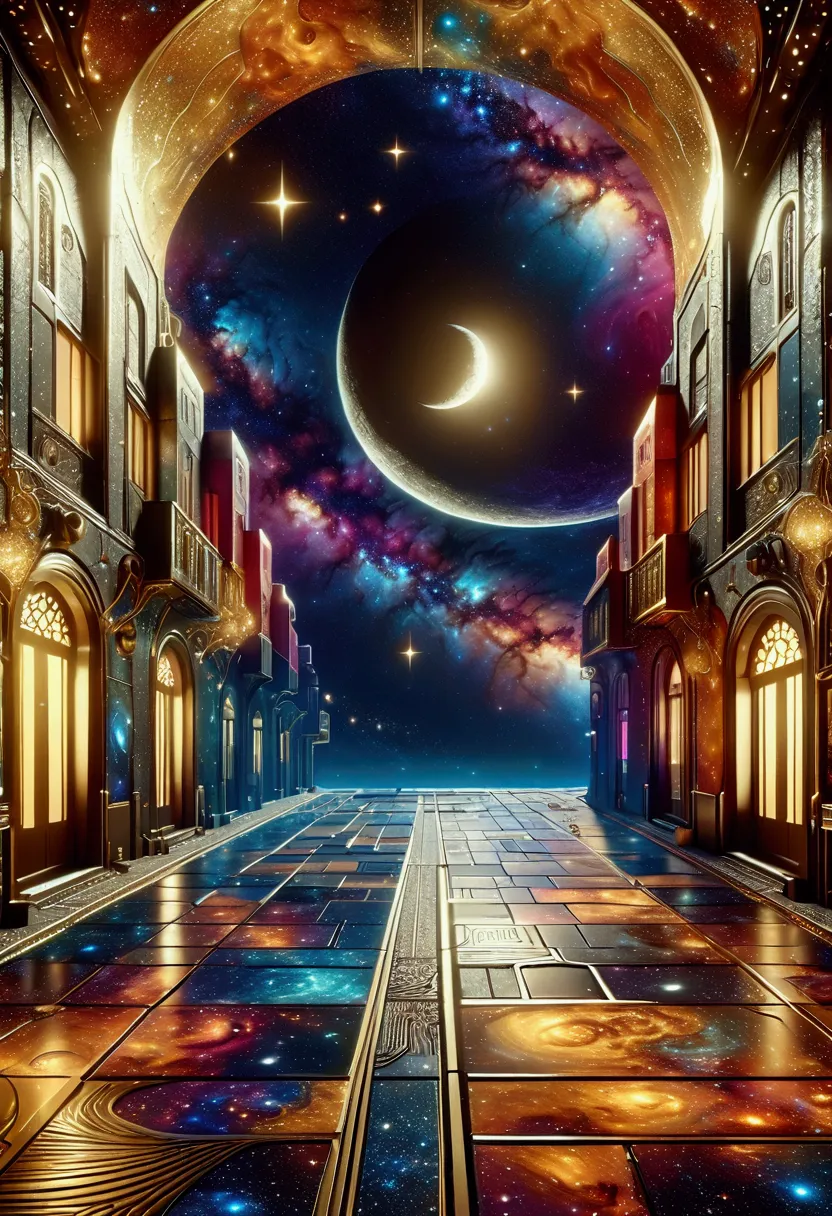 mysterious alley in the space galaxy. break .background\(cosmic, space, stars\), long shot, long view, break ,quality\(8k,wallpa...