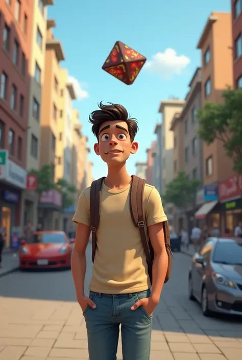 Description: Rohan walking along the street, and his favorite chocolate slipping out of his pocket and falling on the ground.
Visual Idea: Rohan looks surprised as he notices the chocolate falling. The chocolate bar is mid-air, about to hit the ground, whi...