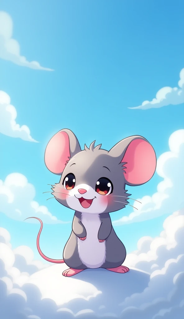 Anime style mouse on sky blue background 