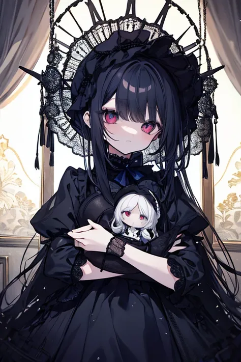 Dark doll in a birdcage