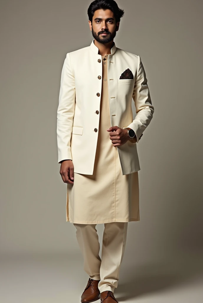 How to wear it: Choose a cream or beige Nehru jacket and pair it with a contrasting kurta in a light shade or pastel tone. Opt for slim-fit trousers or churidar for a modern finish.
Footwear: Pair with leather loafers or formal shoes, depending on your com...