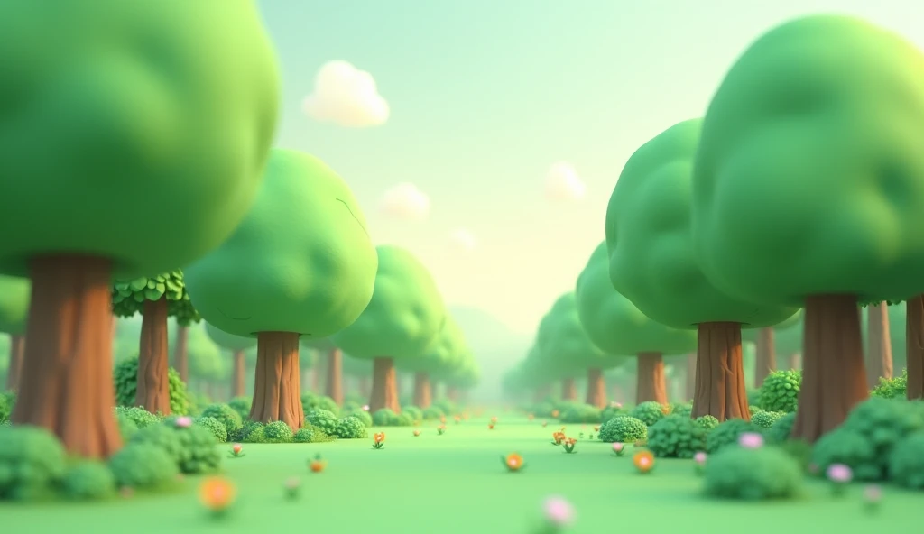 The green forest,  no grass , no flowers , no big tree ,  no humans or animals, 3D chibi style, phong cách infinity