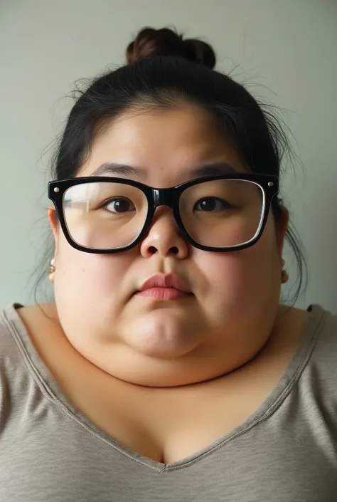 35歳の高度肥満のアジア女性、35 year old highly obese asian woman with glasses bigger than her face 