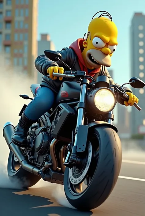 Homer Simpson rides a supersport，，Excellent lighting，Volume music，brush rendering，。.。.3D，Go beyond the details