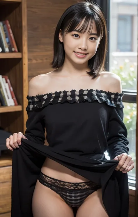  Best Quality、 very detailed、Best Quality、8k wallpaper、( skirt)、(Show me checkered lace panties)、Very fine skin texture 、 anatomically accurate 、Off-the-shoulder gorgeous sparkle long dress、  beautiful thighs in books、 Beautiful Groin 、Beautiful clavicle、B...