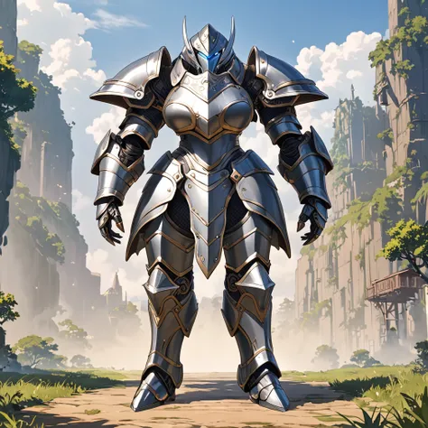 Top quality, full body, A female-type giant wearing metal armor