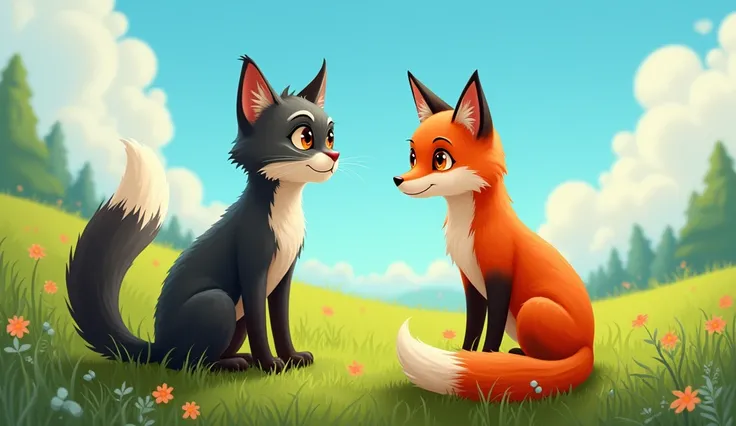 The cat and the fox talking to each other.