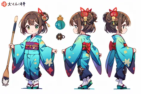 (best quality, masterpiece), droid personification of dice, chibi, nendoroido, steampunk, japanese tridetional kimono style clot...