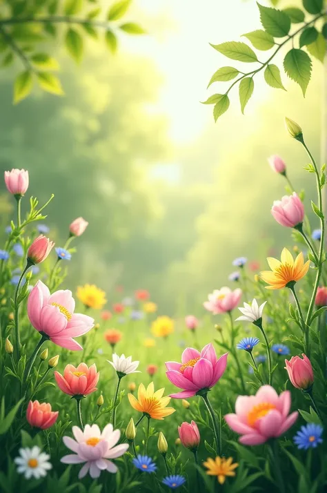 Blooming flowers and green leaves.
Spring seasons 