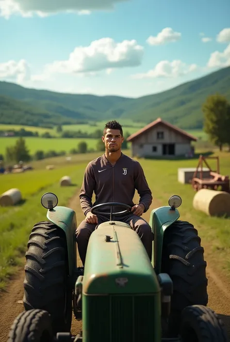 Generate image of Ronaldo driving a tractor