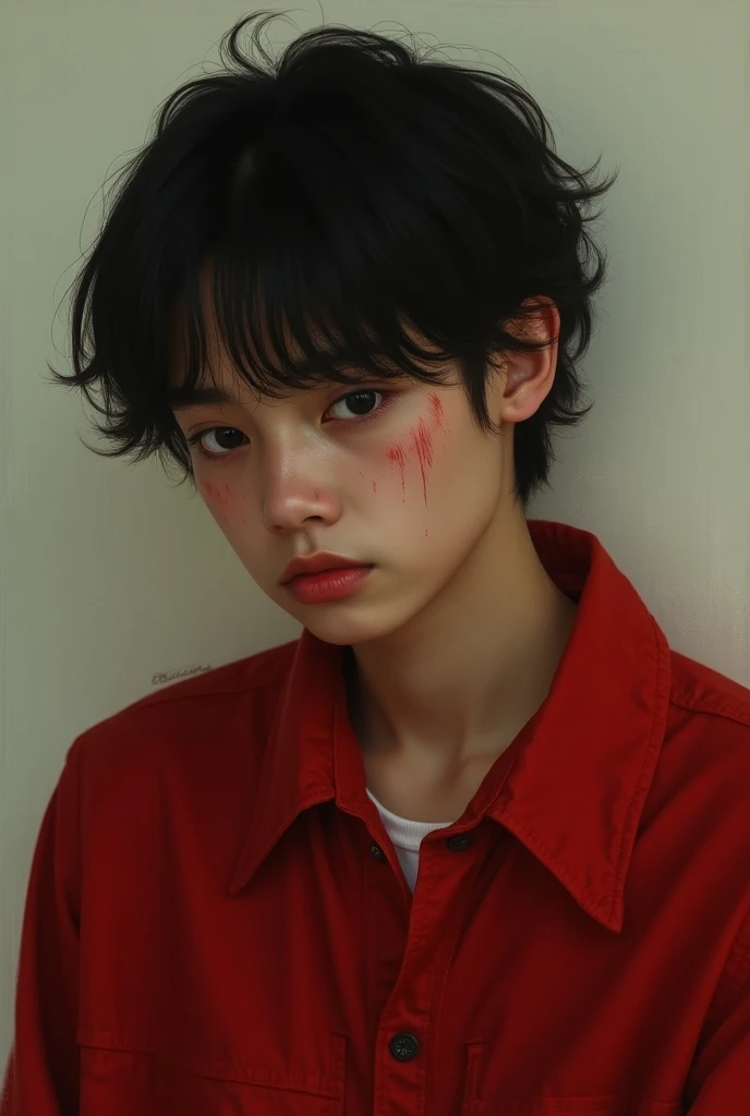 A teenager with red shirt sad pose 2d