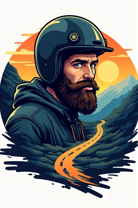 A channel logo for a solo beard boy motovlogger travel all over world in Yamaha bike