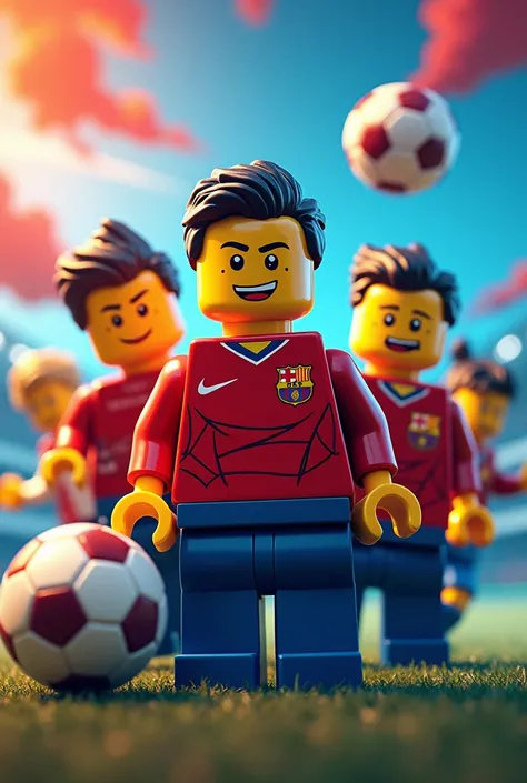 characters as if they were in the logo world these 5 soccer players ronaldo messi neymar haaland mbappe lego