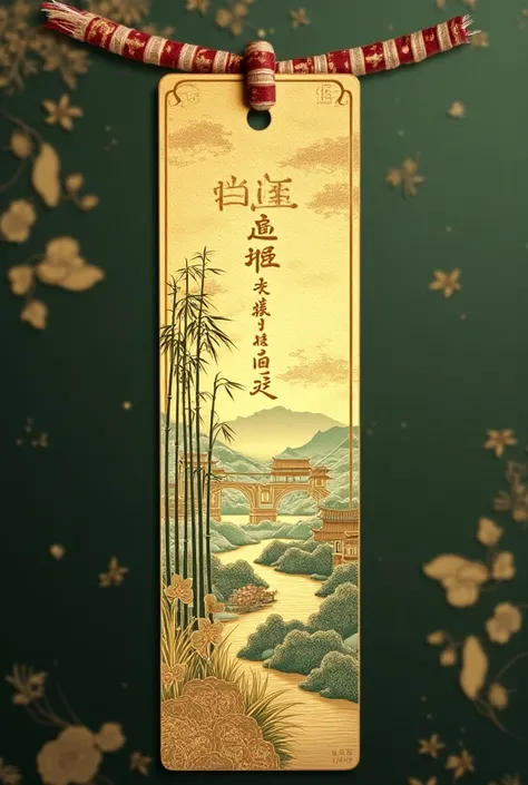 Design a simple bookmark， with the bamboo sea in Shunan as the background ， with Yibin landmarks such as Wuliangye Distillery as an outline，Also decorated with gold color ， representing the regions liquor heritage 。