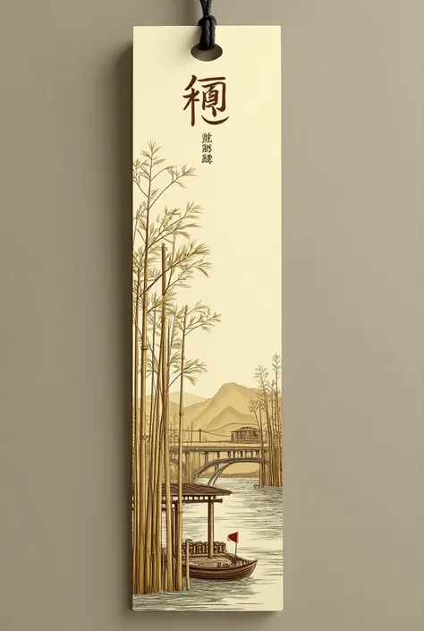 Design a simple bookmark， with the bamboo sea in Shunan as the background ， with Yibin landmarks such as Wuliangye Distillery as an outline，Also decorated with gold color ， representing the regions liquor heritage 。