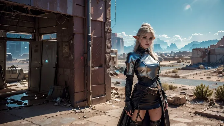 masterpiece, High Res,8K,(Portrait Photos:1.5),(R Original Photo),Reality,Digital Photography,(Apocalyptic ruins in the desert ),(Female Soldiers),20-year-old female elf,(Big , Accessories, close your mouth ,Elegant and charming,Serious and arrogant,Calm a...