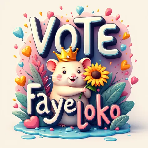 A mesmerizing 4D rendered illustration masterpiece titled “Vote FayeYoko” in a charming, dripping and melting style. The bold, bright black and white letters are illuminated with vibrant colors, creating a playful, whimsical movement. Abstract shapes, wate...