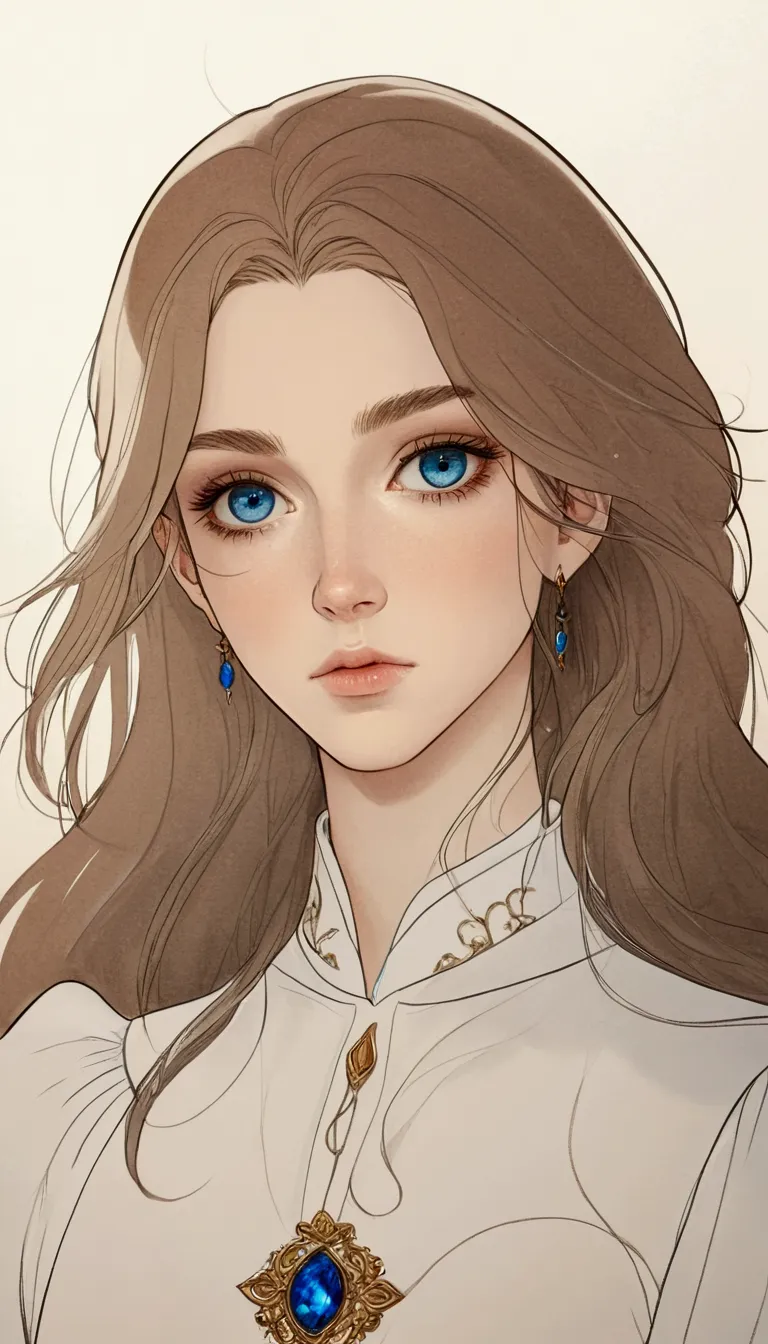 a woman with long hair and blue eyes wearing a white shirt, delicate androgynous prince, portrait knights of zodiac girl,  visua...