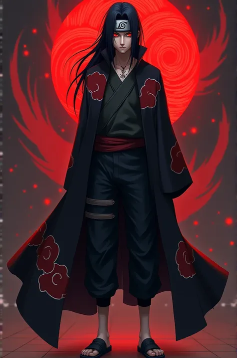  Itachi Uchiha ,  the character from the anime and manga  "Naruto",  is a fundamental part of his design and symbolizes many aspects of his personality and his history.  Here I detail his appearance :

###  Physical characteristics :

1. **hair**: 
    - I...