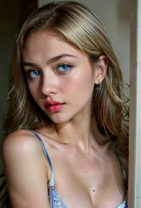 amazing ukrainian teenage girl with blue eyes , with face of young girl with perfect body big eyes , wide fleshy lips, thin uptu...