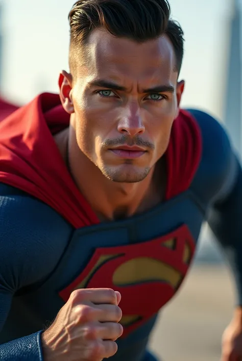 .
Superman(Superman costume:0.5), (20 years-old handsome man:2.0), (Black undercut:2.0), ( blue leggings and red cape and red boots and red panties:2.0), (Superhero  looking at camera:2.0), (Muscular Chest:2.0), (Dubai face Elegant body:2.0), (Blue Eyes, S...