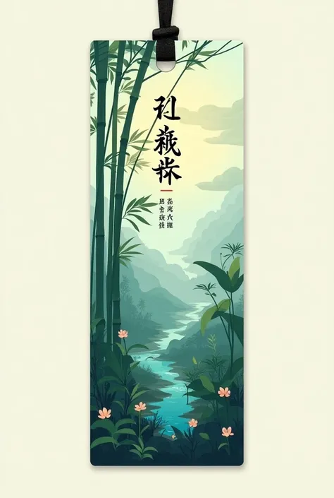  Please design a bookmark ， with the Wuliangye Distillery in Yibin and the Bamboo Sea in Shunan as the background， The word Yibin is prominently written in the center of the bookmark ， Use green to represent the bamboo sea 、Blue symbolizes the Yangtze Rive...