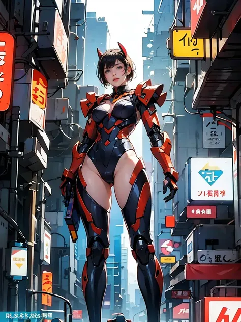   anime girl , artwork in the style of Gwaiz,  cyberpunk anime girl mech ,  in a , Gwaiz,  by Russell Dongjun Lu ,  digital cyberpunk anime art standing on a balcony overlooking the city, Lostrun 8k, Gwaiz on artstation pixiv, Girl in mecha cyber armor 