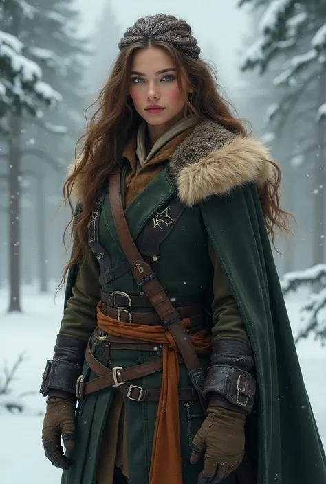 green eyes, A brown-haired royal member is also a hunter who lives in the winter